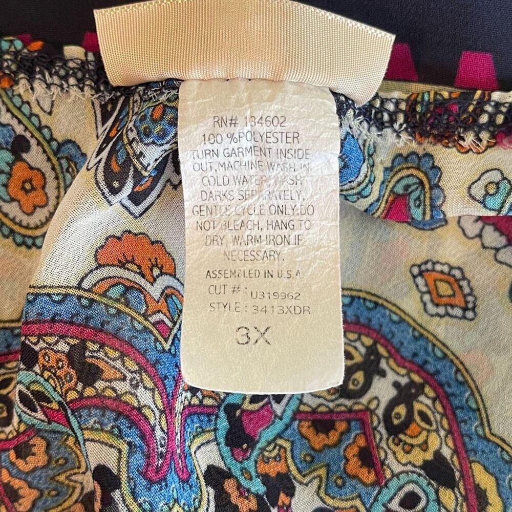 Lavish Plus Navy Blue Dress with Geometric Overlay Multicolor Plus Size 3X - Picture 5 of 8